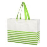 Non-Woven Horizontal Stripe Tote Bag - White with Lime