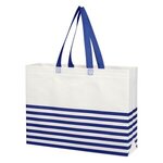 Non-Woven Horizontal Stripe Tote Bag - White With Royal Blue