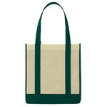 Non-Woven Two-Tone Shopper Tote Bag - Ivory w/ Forest Grn Trim
