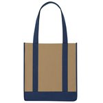 Non-Woven Two-Tone Shopper Tote Bag - Tan w/ Navy Trim