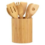 Oval Shaped Bamboo Kitchen Utensil Holder -  