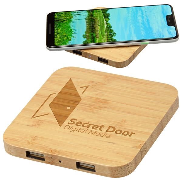 Main Product Image for Imprinted Panda Bamboo 5w Wireless Charger With Dual Usb Ports