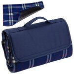 Plaid Barrel Fleece Picnic Blanket - Medium Navy Blue