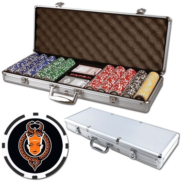 Main Product Image for Poker chips set w/ aluminum case - 500 Full Color 8 Stripe chips