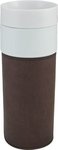 Porcelain Tumbler with Leatherette Sleeve - Dark Brown