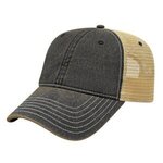 Premium Vintage Washed Mesh Back Cap - Black-khaki