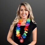 Rainbow Flower Lei Necklace w/ Medallion (Non-Light Up) -  