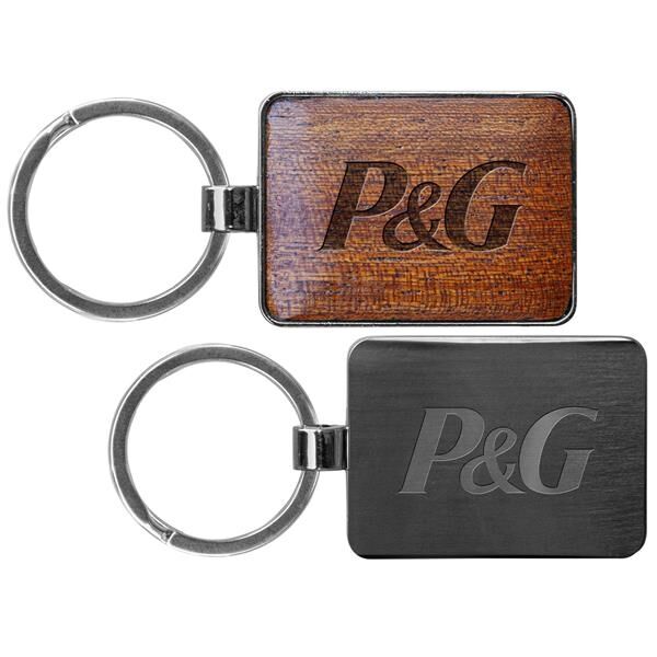 Main Product Image for Rectangle Beveled Wood Gunmetal Key Chain