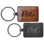 Rectangle Beveled Wood Gunmetal Key Chain