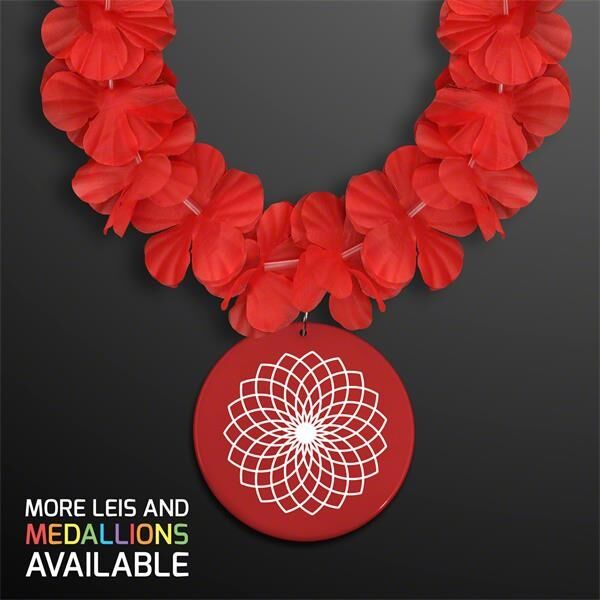 Main Product Image for Red Flower Lei Necklace with Medallion (Non-Light Up)