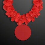 Red Flower Lei Necklace with Medallion (Non-Light Up) - Red