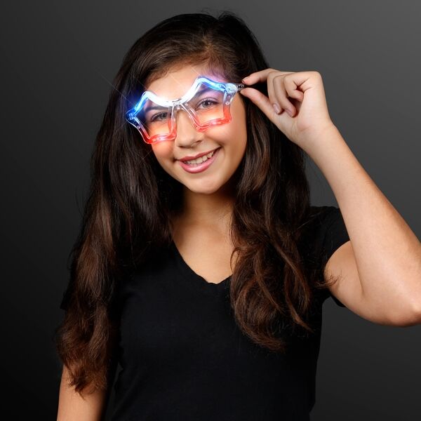 Main Product Image for Custom Printed Red White & Blue Flashing Star LED Sunglasses