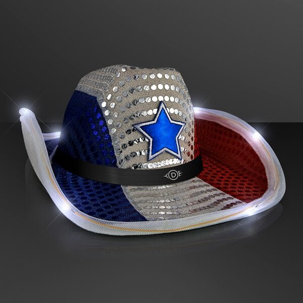 Main Product Image for Red, White & Blue LED Cowboy Hat with Black Band