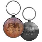 Round Beveled Wood Gunmetal Key Chain