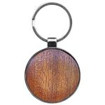 Round Beveled Wood Gunmetal Key Chain