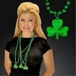 SHAMROCK MEDALLION WITH GREEN MARDI GRAS BEADS - Green