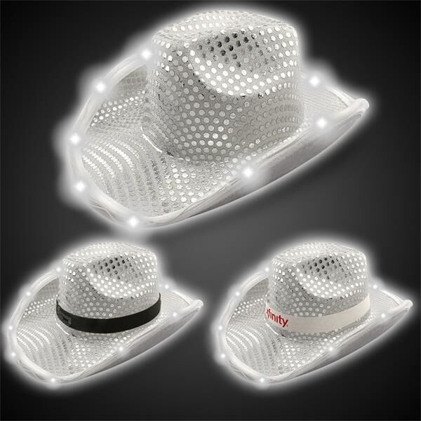 Main Product Image for Custom Printed Silver LED Sequin Cowboy Hat
