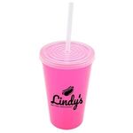 Stadium Cup with Lid and Straw - Neon Pink