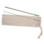 Stainless Straw Kit With Cotton Pouch - Silver With Green