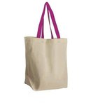 The Brunch Tote - Cotton Grocery Tote - Natural With Hot Pink Handle