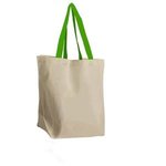 The Brunch Tote - Cotton Grocery Tote - Natural With Lime Green Handle