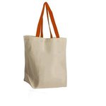 The Brunch Tote - Cotton Grocery Tote - Natural With Orange Handle