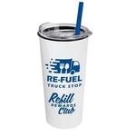 The Roadmaster - 18 oz. Travel Tumbler w. Clear lid & Straw - White