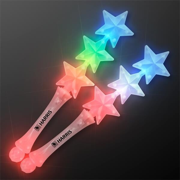 Main Product Image for Custom Printed Triple Star Light Up Flashing Wand