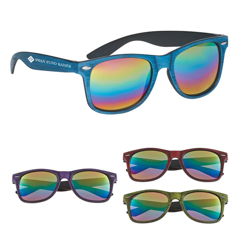 Main Product Image for Imprinted Woodtone Mirrored Malibu Sunglasses